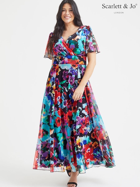 Scarlett & Jo Red & Blue Multi Floral Isabelle Angel Sleeve Maxi Dress (K59255) | €64