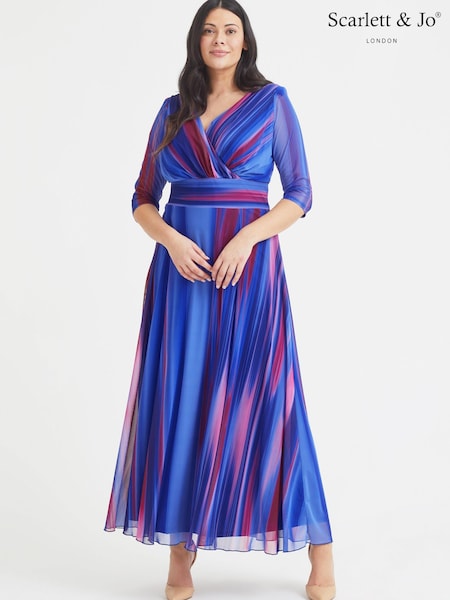 Scarlett & Jo Blue & Purple Ikat Verity Wine Ikat Maxi Dress (K59265) | €64