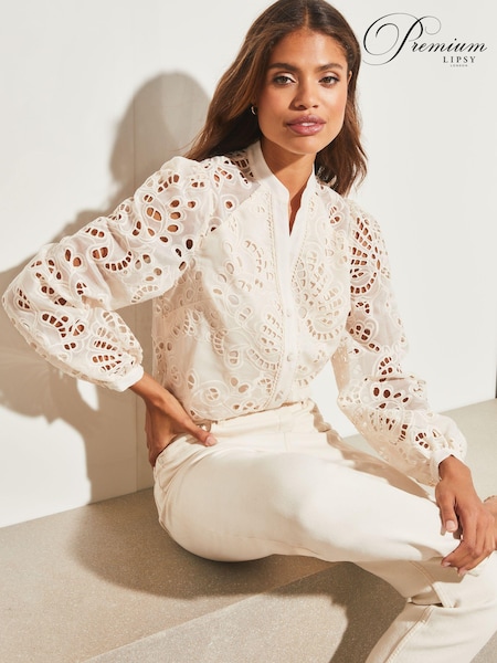 Lipsy Premium Cutwork Lace Grandad Collar Button Through Shirt (K60604) | €21