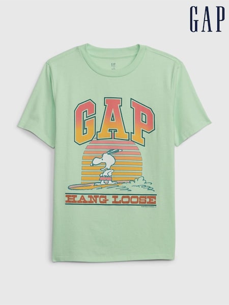 Gap Green Peanuts Cartoon Graphic Crew Neck Short Sleeve T-Shirt (K60668) | €10.50