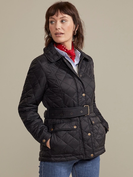 Hinter + Hobart Black Galloway Womens Belted Quilted Jacket (K60993) | €101