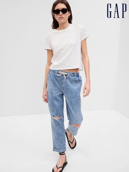 Gap Blue Distressed Knee Mid Rise Pull On Easy Jeans (K61068) | €59