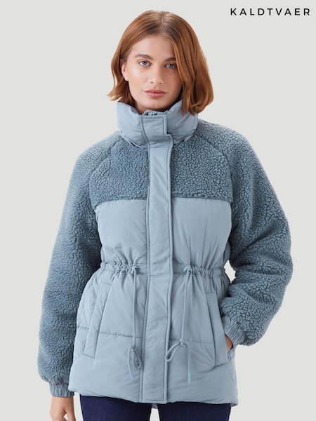 Blau - Kaldtvaer Bryne Kurze Pufferjacke aus Polyester mit Teddyfellbesatz (K61231) | 70 €