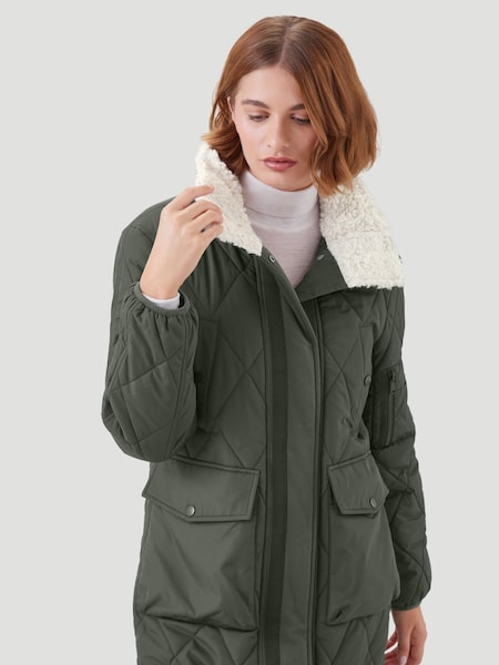 Kaldtvaer Khaki Green Mysen Longline Diamond Quilted Padded Coat (K61232) | €48