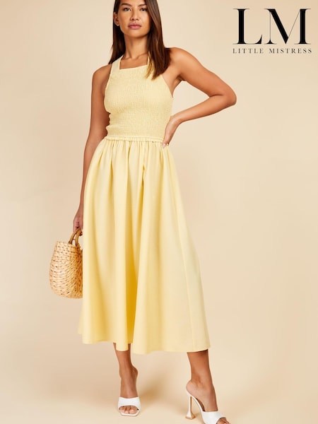 Little Mistress Yellow Butter Shirred Midaxi Dress (K61392) | €24