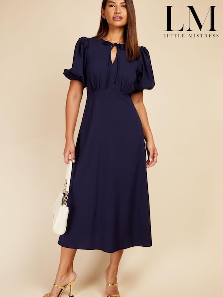 Little Mistress Navy Blue Puff Sleeve Textured Midaxi Dress (K61400) | €20