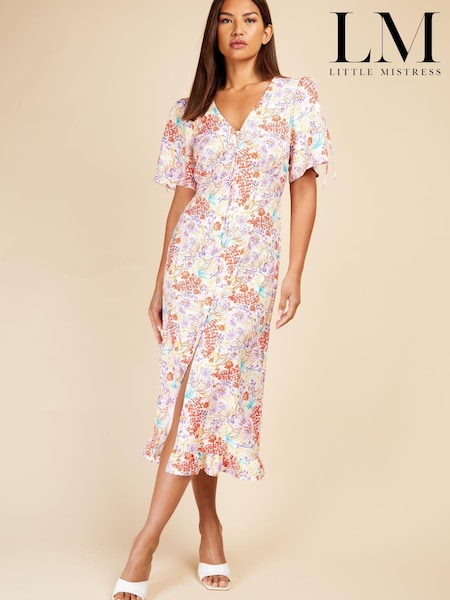 Little Mistress White & Pink Multi Floral Midaxi Dress (K61402) | €21