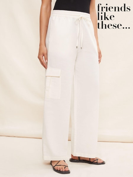 Friends Like These White Linen Look Cargo Pocket Wide Leg Trousers (K61495) | €20.50