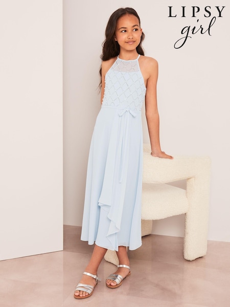 Hellblau - Lipsy Strap Maxi Pearl Occasion Dress (7-16yrs) (K61922) | 44 € - 51 €