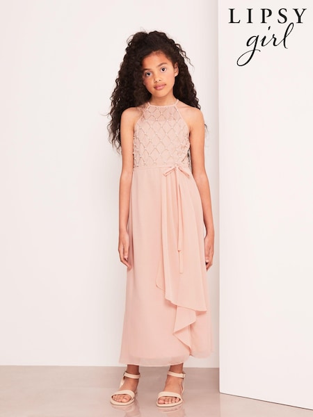 Lipsy Pink Strap Maxi Pearl Occasion Dress (7-16yrs) (K61923) | AED137 - AED158