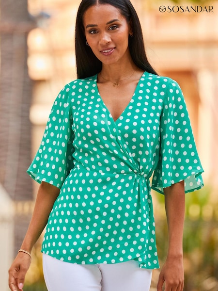 Sosandar Green Twist Detail Wrap Top (K62455) | € 30
