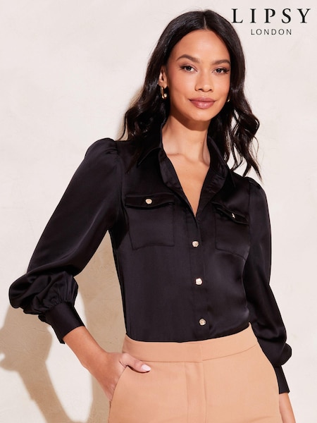 Lipsy Black Front Pocket Button Through Shirt (K62627) | €20