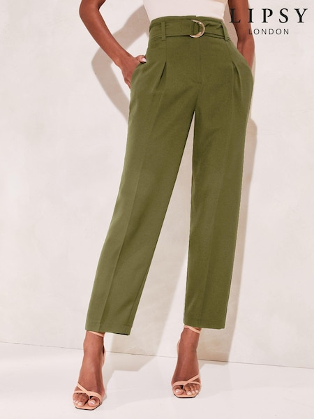 Lipsy Khaki Green Tapered Belted Smart Trousers (K62708) | €26