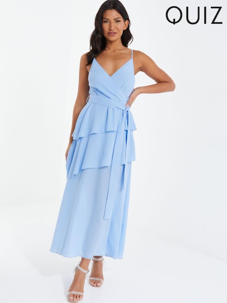 Quiz Light Blue Chiffon Frill Detail Strappy Midaxi Dress (K62925) | €30