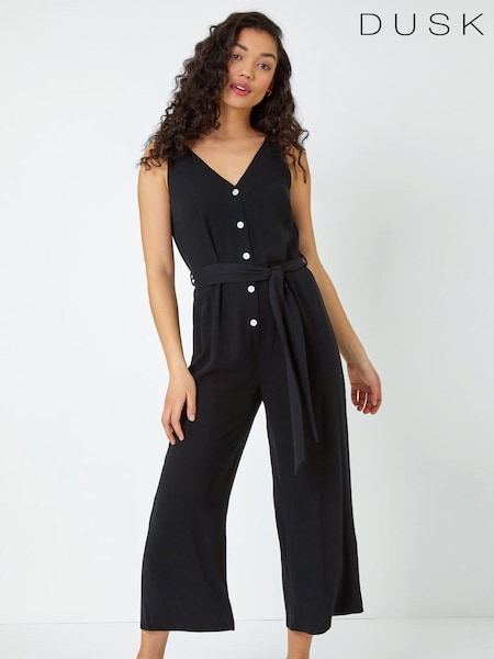 Dusk Black Sleeveless Linen Blend Jumpsuit (K63615) | €27