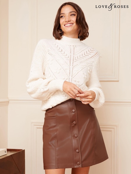 Cămilă - Fustă mini din piele artificială Laura Whitmore X Love & Roses (K64472) | 143 LEI