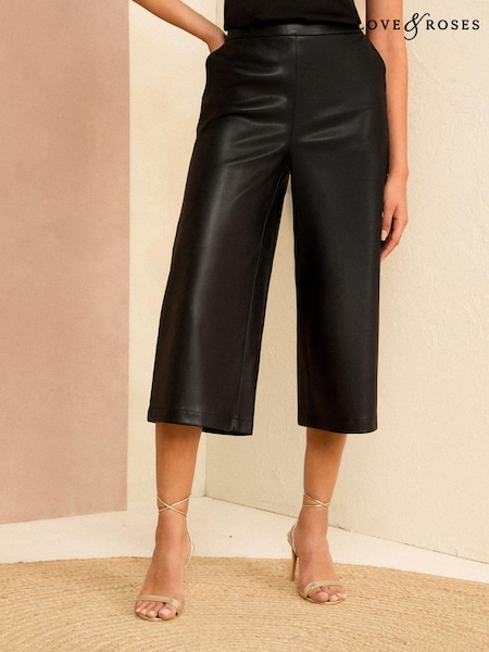 Love & Roses Black Faux Leather Culotte Trousers (K64474) | 57 QAR