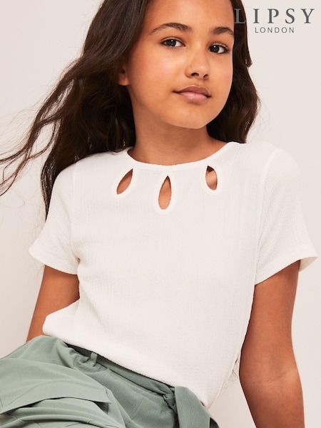 Lipsy White Eyelet Short Sleeve Top (5-16yrs) (K65047) | €9 - €15