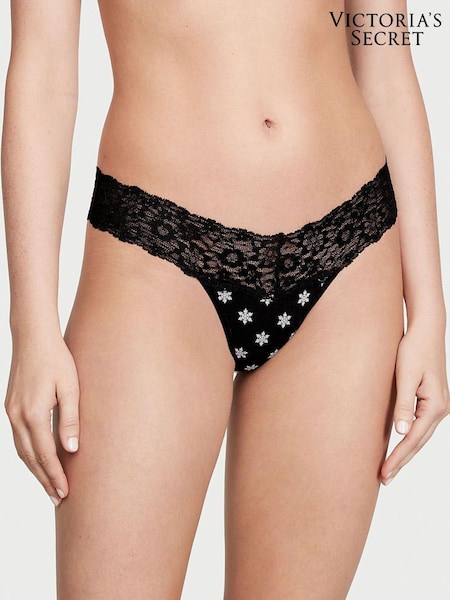 Victoria's Secret Black Snowflakes Posey Lace Waist Thong Knickers (K65190) | €4.50