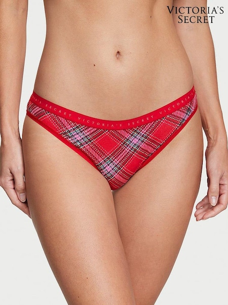 Victoria's Secret Foil Lipstick Red Lovely Tartan Smooth Bikini Stretch Cotton Knickers (K65295) | €4.50