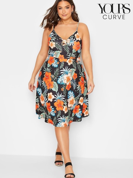 Черный - Yours Curve London Tropical Bow Front Dress (K65464) | €14