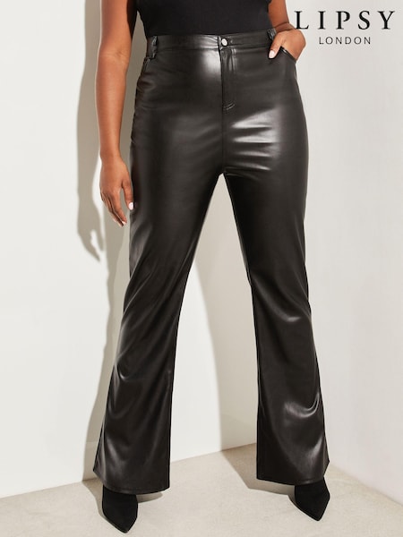 Lipsy Black PU Curve Mid Rise Flare Jeans (K65664) | €15.50
