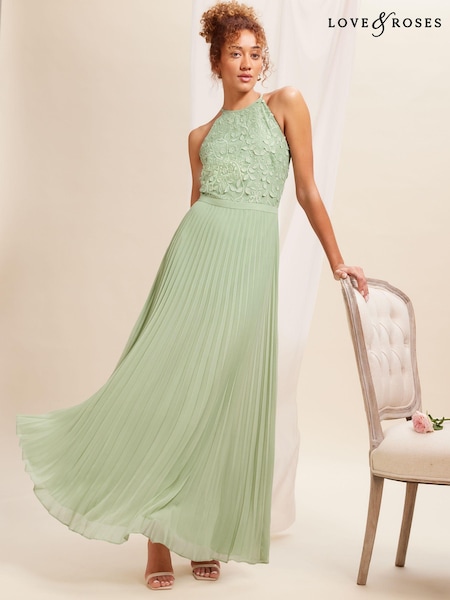 Verzui - Rochie lungă Love & Roses plisată cu inserții din dantelă (K65814) | 340 LEI