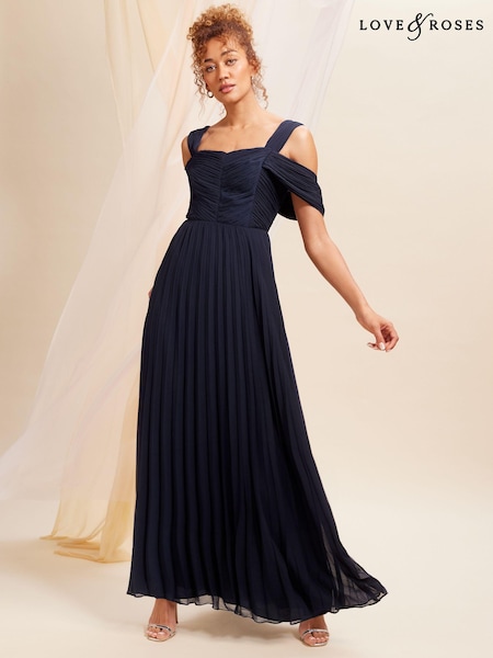 Love & Roses Cami Cold Shoulder Pleated Belted Maxi Bridesmaid Dress (K65816) | ‏24 ر.ع.‏