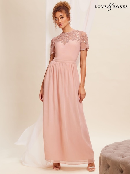 Love & Roses Embellished Yoke Chiffon Maxi Bridesmaid Dress (K65821) | ‏42 ر.ع.‏