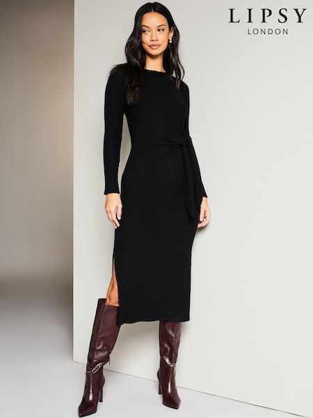 Lipsy Crew Neck Cosy Long Sleeve Tie Side Jersey Midi Jumper Dress (K65844) | €13