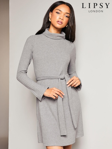 Gri - Rochie comodă tip pulover comodă cu Cu curea guler rulat Lipsy (K65855) | 172 LEI