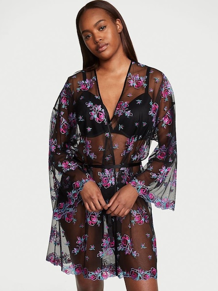 Victoria's Secret Illuminating Blooms Black Lace Trim Robe (K66748) | €37