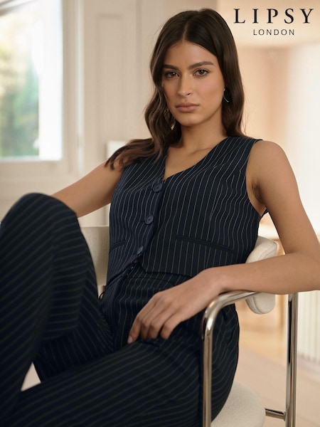 Lipsy Navy Blue Fitted Tailored Buttoned Waistcoat (K67450) | €15.50