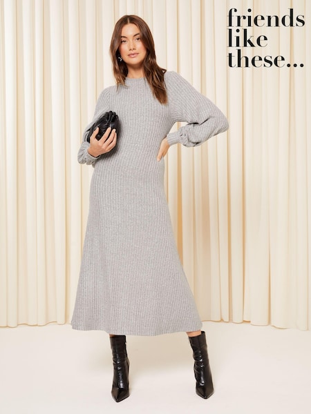 Friends Like These Grey Knitted Rib A Line Cosy Midi Dress (K67981) | €18.50