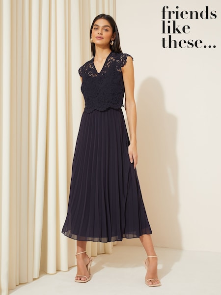 Friends Like These V Neck Pleated Lace Midi Dress (K67994) | €129