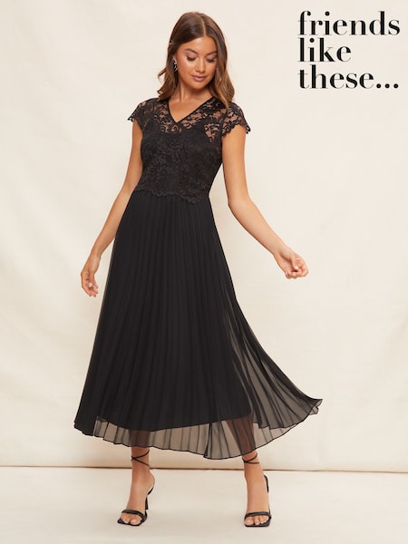 Friends Like These V Neck Pleated Lace Midi Dress (K67996) | €48