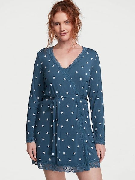 Victoria's Secret Midnight Sea Navy Blue Heart Modal Lace Trim Robe (K68512) | €27