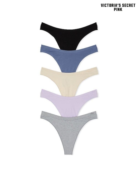 Victoria's Secret PINK Black/Blue/Nude/Purple/Grey Thong 5 Pack Knickers (K68555) | €31