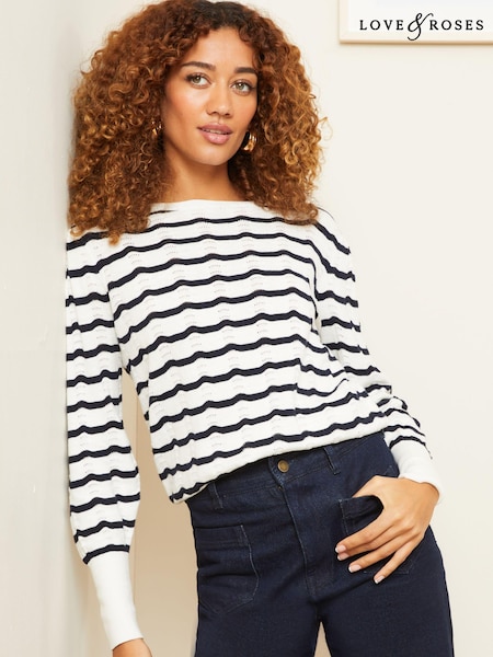 Love & Roses Lightweight Pointelle Round Neck Jumper (K69130) | 139 LEI
