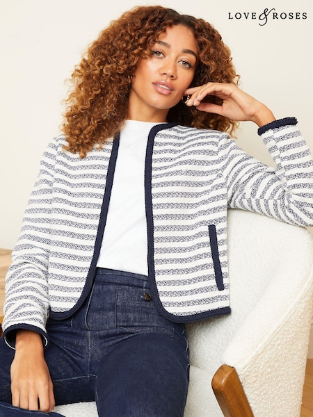 Love & Roses Textured Stripe Cropped Jacket (K69137) | 211 LEI