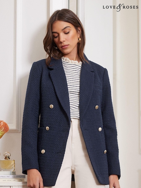 Love & Roses Textured Double Breasted Blazer (K69139) | 247 LEI
