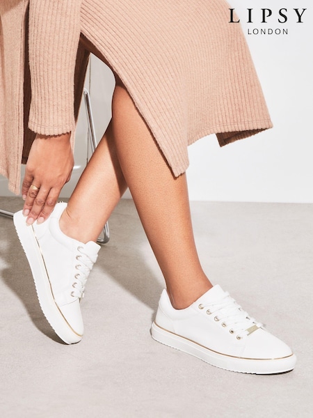 Lipsy White Wide Fit Metal Lace Up Trainers (K69218) | €11