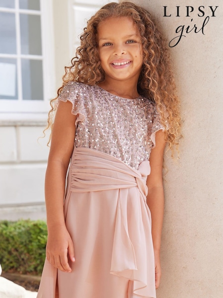 Lipsy Pink Flutter Sleeve Occasion Mini Dress (2-16yrs) (K69251) | € 30 - € 35