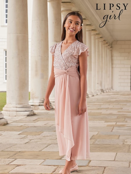 Lipsy Pink Flutter Sleeve Occasion Maxi Dress - Teen (K69255) | € 39 - € 44