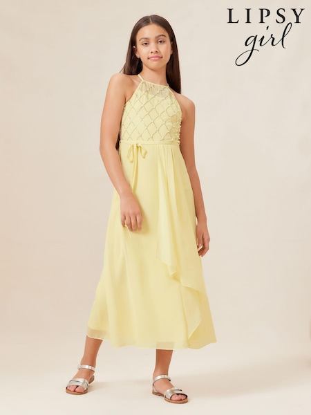 Lipsy Lemon Yellow Strap Maxi Pearl Occasion Dress (7-16yrs) (K69259) | AED137 - AED158