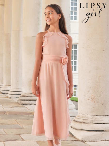 Lipsy Pink Ruffle Corsage Maxi Prom Dress (7-16yrs) (K69261) | €31 - €37