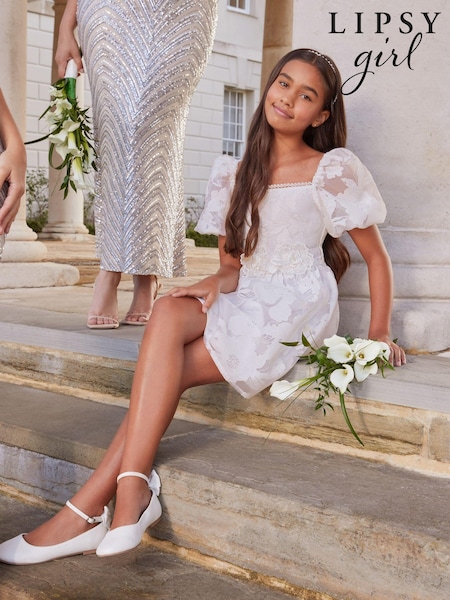 Lipsy Ivory Organza Corsage Occasion Dress (2-16yrs) (K69266) | € 24 - € 28