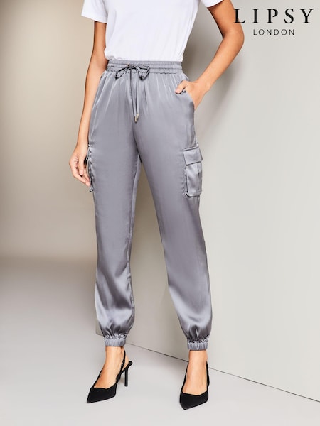 Lipsy Grey Satin Cargo Pocket Cuffed Jogger (K69391) | €8