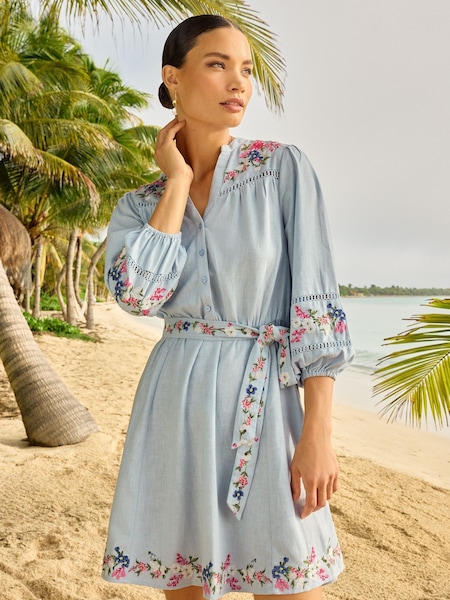 Model albastru - <span translate="no">V&A</span> | <span translate="no">Love & Roses</span> Lenjerie de pat Blend V Decolteu Dantela Trim Belted Mini Rochie (K69889) | 250 LEI