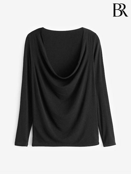 Banana Republic Black Aleah Wool-Blend Long Sleeve Cowl Back Top (K70012) | €18